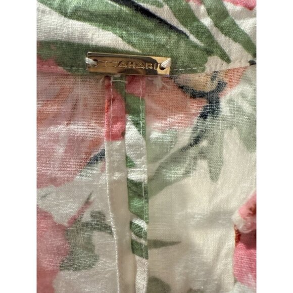 T Tahari White and Pink Floral Sleeveless Linen Blend Midi Dress Size 4, EUC - Picture 4 of 10